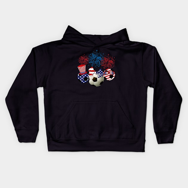 Soccer American Flag Fireworks Kids Hoodie by Flavie Kertzmann